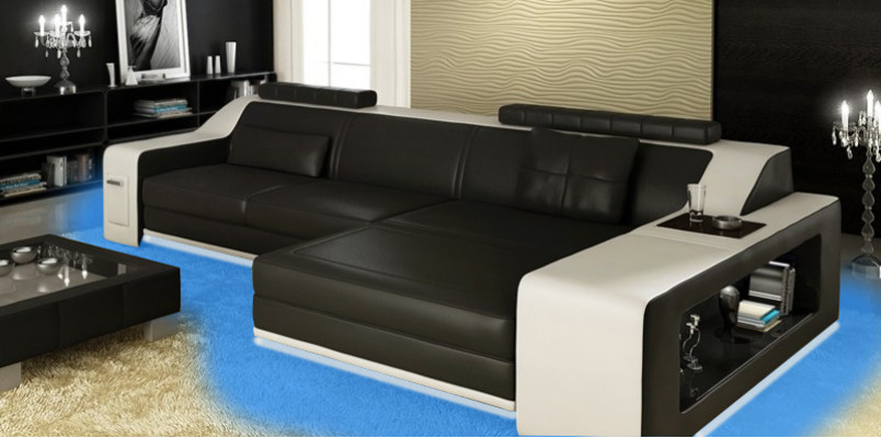 Design Ecksofa Sofa Couch Polster Sitz Eck Garnitur Sofas Leder Textil Themar WG