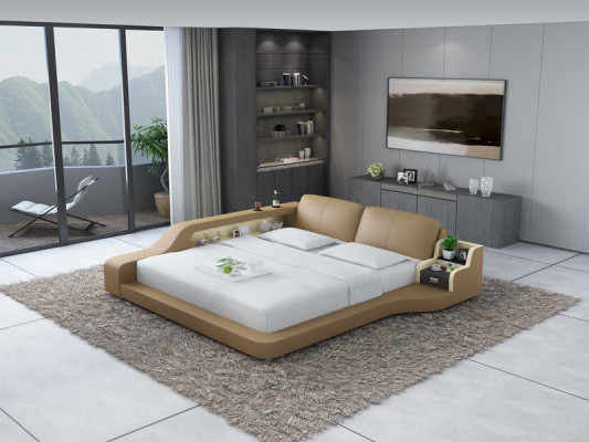 Doppel Luxus Design Leder Bett Polster Betten Moderne Hotel Multifunktion