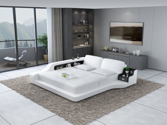 Doppel Luxus Design Leder Bett Polster Betten Moderne Hotel Multifunktion