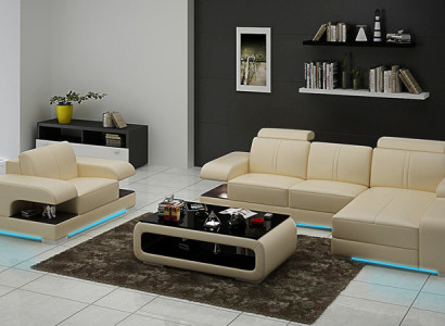 Ledersofa Couch Wohnlandschaft Ecksofa Sessel Garnitur Modern Sofa Neu G8028E