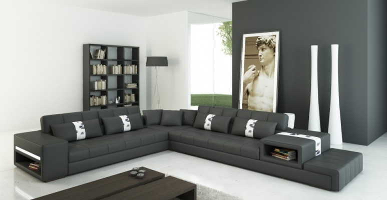 Modernes Wohngefühl L-förmiges Ecksofa in Dunkelgrau mit stilvoller Kunstlederpolsterung