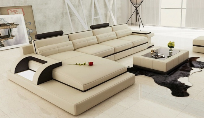 Ecksofa Garnitur Polster Sofa Couch Wohnlandschaft Sitz Eck Textil Leder
