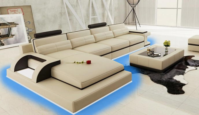 Ecksofa Garnitur Polster Sofa Couch Wohnlandschaft Sitz Eck Textil Leder
