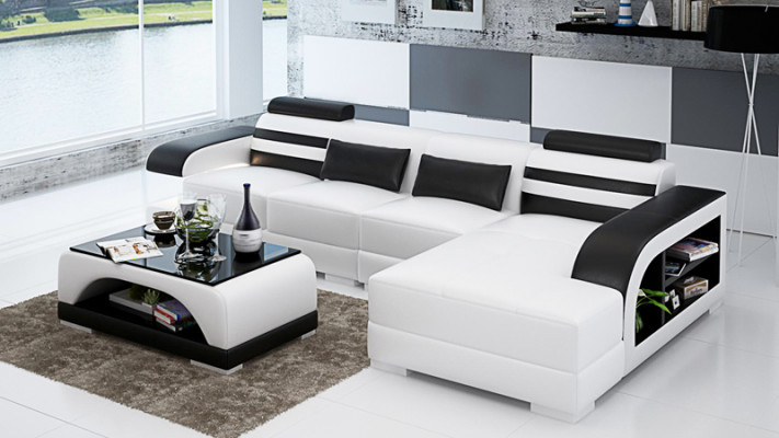 Ledersofa Couch Wohnlandschaft Ecksofa Eck Garnitur Design Modern Sofa G8033C