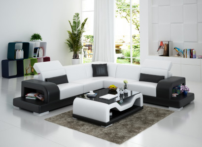 Ledersofa Couch Wohnlandschaft Ecksofa L-Form Garnitur Design Dekor Modern