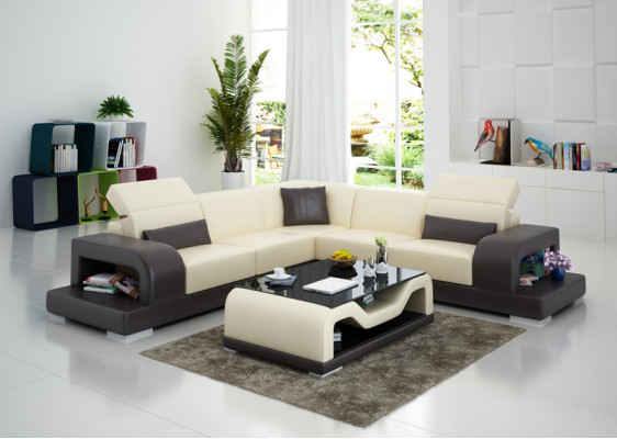 Ledersofa Couch Wohnlandschaft Ecksofa L-Form Garnitur Design Dekor Modern