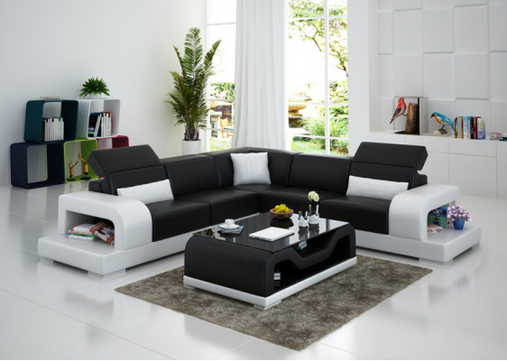 Ledersofa Couch Wohnlandschaft Ecksofa L-Form Garnitur Design Dekor Modern