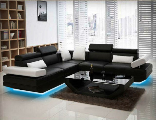 Wohnlandschaft Polster Ecke Eck Sofa mit USB Garnitur Landschaft Leder AlfredB