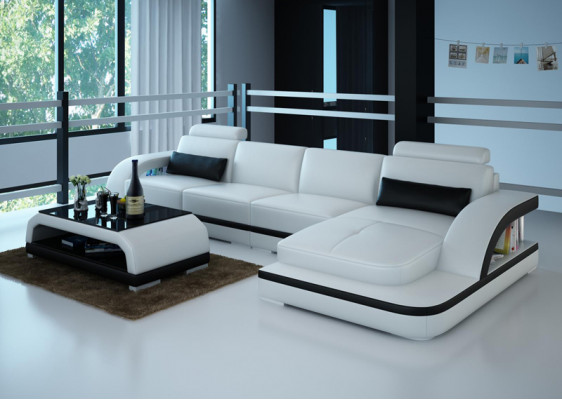 Ledersofa Couch Wohnlandschaft Ecksofa Eck Garnitur Design Modern Sofa G8011C