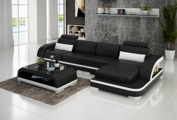 Ledersofa Couch Wohnlandschaft Ecksofa Eck Garnitur Design Modern Sofa G8011C