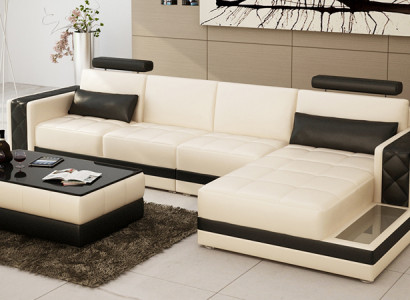 Ledersofa Couch Wohnlandschaft Ecksofa L-Form Garnitur Design Modern