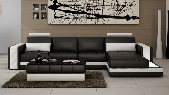 Ledersofa Couch Wohnlandschaft Ecksofa L-Form Garnitur Design Modern