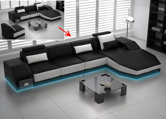 Modern Ledersofa Couch Wohnlandschaft Ecksofa Eck Garnitur Design Dekor