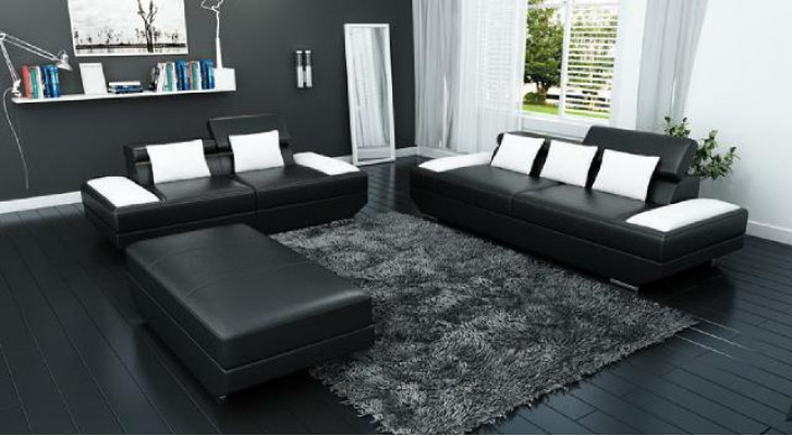 Sofagarnitur Ledersofa 3+2 Polster Couch Sofa Set Garnitur Hocker Sofas - 2719A