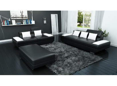 Sofagarnitur Ledersofa 3+2 Polster Couch Sofa Set Garnitur Hocker Sofas - 2719A