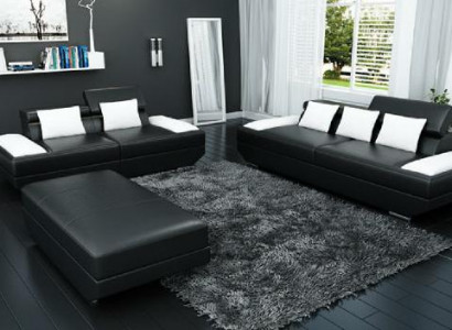Sofagarnitur Ledersofa 3+2 Polster Couch Sofa Set Garnitur Hocker Sofas - 2719A