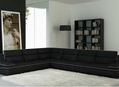 Wohnlandschaft Designer Sofa Couch Big Polster Leder Sofas Eck Ecke Sitz Black