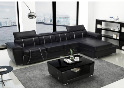 Ledersofa Couch Polster Designersofa Leder Sofas Sofa L-Form Sofa G8048C Schwarz