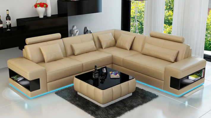 Ledersofa Couch Modern Wohnlandschaft Ecksofa Eck Dekor Garnitur Design