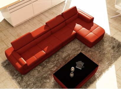 Ecksofa Ledersofa Wohnlandschaft L Form Sofa Couch Polster Sitz Ecke Tettau Rot