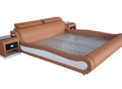 Luxus Bett mit USB Polster Ehe Betten Leder 140/160/180/200 LB8825