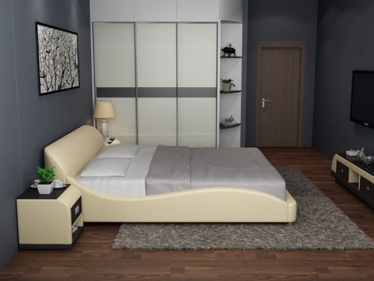 Design Polster Doppel Bett Moderne Betten Schlafzimmer mit USB & Regal 200x210 cm