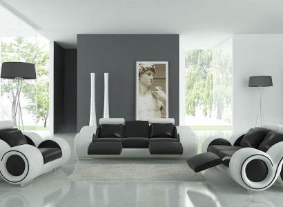 Ledersofa Couch Wohnlandschaft 3+2+1 Sitzer Garnitur Design Modern Sofa A1163D
