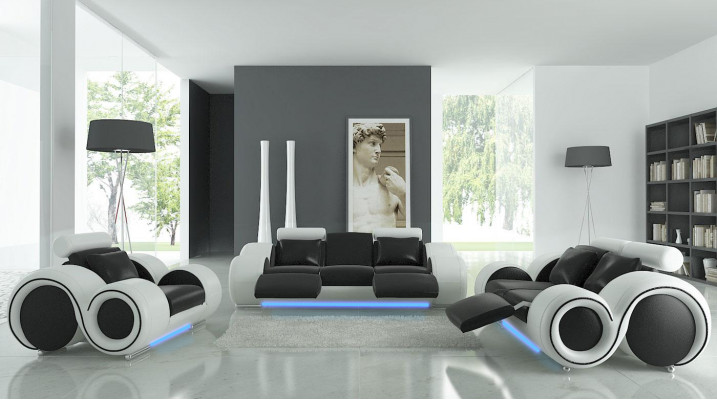 Ledersofa Couch Wohnlandschaft 3+2+1 Sitzer Garnitur Design Modern Sofa A1163D