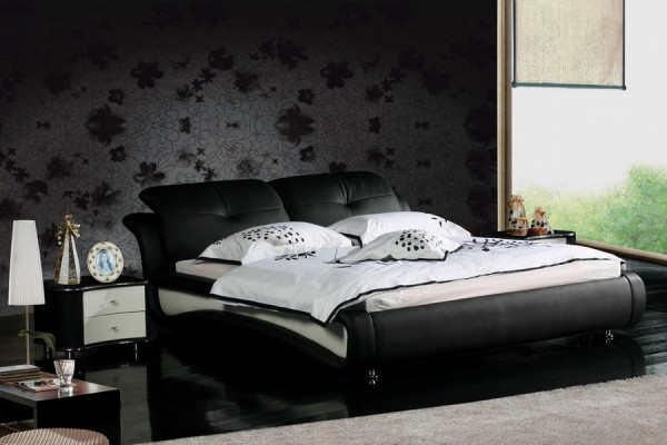 Doppelbett Betten Polster Leder Designer Ehe Modernes Bett Bettgestell Neu 1206