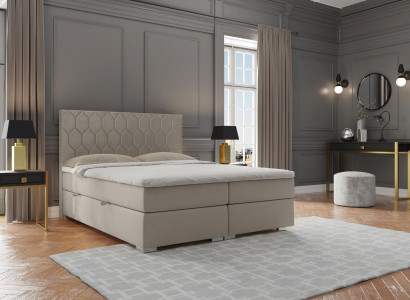 Boxspring Bett Hotel Luxus Betten Polster Funktion Kasten Beige Doppel 180x200