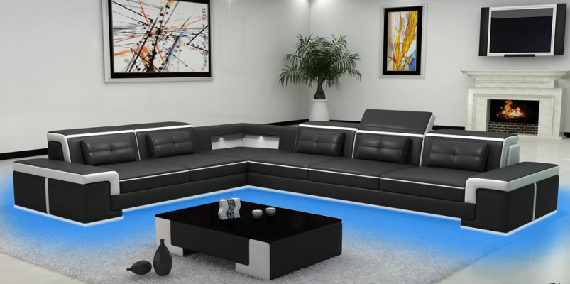 Modern Ecksofa Couch Leder Polster Design Sofa Garnitur Wohnlandschaft