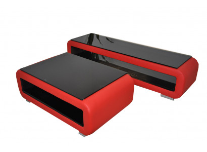 Designer Couchtisch Polster Leder Glas Moderner Tisch CT9010 + RTV