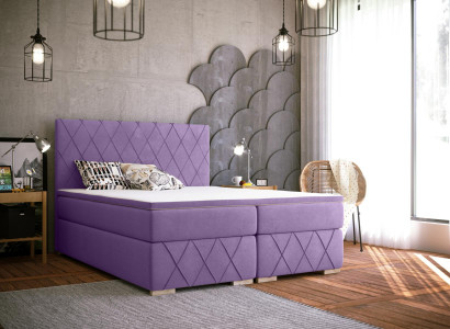 Komplett Set Matratze & Topper Boxspring Bett Lila Polster 180x200cm Betten