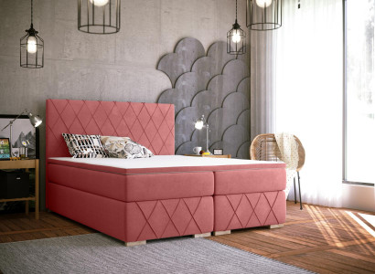 Komplett Set Matratze & Topper Boxspring Bett Pink Polster 180x200cm Betten Neu