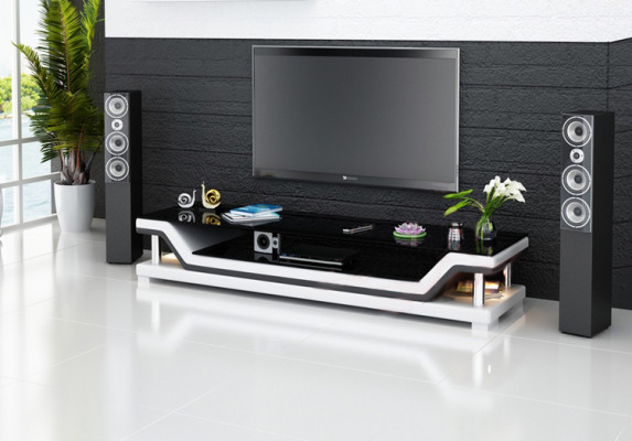 RTV TV Sideboard Leder Glas Tisch Fernseh Schrank Tisch Designer 3009