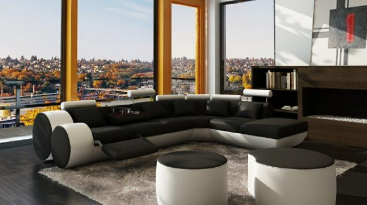 Ecksofa Sofa Couch Polster Wohnlandschaft Leder Eck Sofas Garnitur sofas Madird