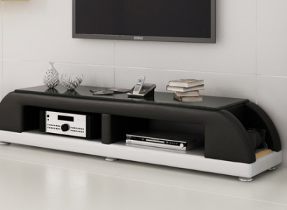 RTV TV Sideboard Leder Glas Tisch Fernseh Schrank Tisch Lowboard Mo.A