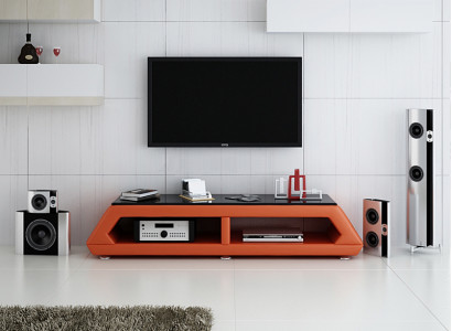 RTV TV Sideboard Leder Glas Tisch Fernseh Schrank Tisch Lowboard Mo.B 