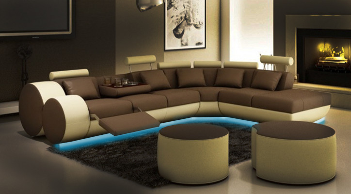 Ecksofa Sofa Couch Polster Wohnlandschaft Leder Eck Sofas Garnitur sofas Madird