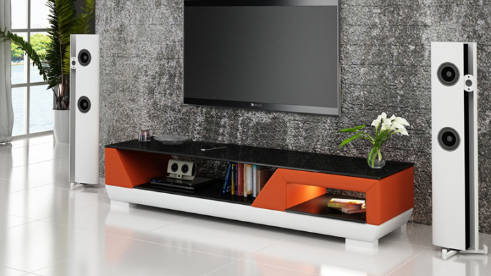 RTV TV Sideboard Leder Glas Tisch Fernseh Schrank Tisch Lowboard Mo.I