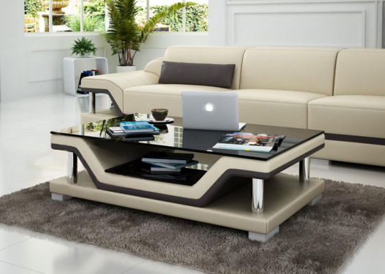 Designer Couchtisch Polster Tisch Leder Glas Moderner Tische #SB3009