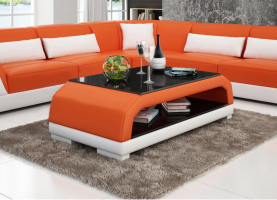 Designer Couchtisch Polster Tisch Leder Glas Moderner Tische 6108