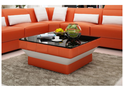 Designer Couchtisch Polster Tisch Leder Glas Moderner Tische #8009