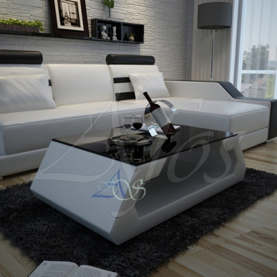 Designer Couchtisch Polster Tisch Leder Glas Moderner Tisch (Hamburg)