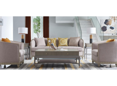 Designer Couch Sitz Polster 3+1+1 Sitzer BeigeTextil Garnitur Sofa Samt Neu