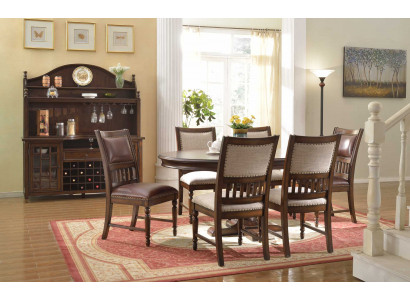 Hölzerne Designer-Essgarnitur für Wohnzimmer Tisch 6x Stuhl Set gepolstert 7pc