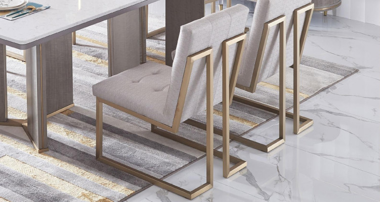 Designer Ess Zimmer Stuhl Set Metall Textil Sessel 6x Lounge Stühle