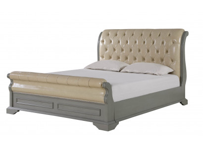 Chesterfield Design Bett Grau 180x200 Doppelbett Betten Polster Lederbett Möbel