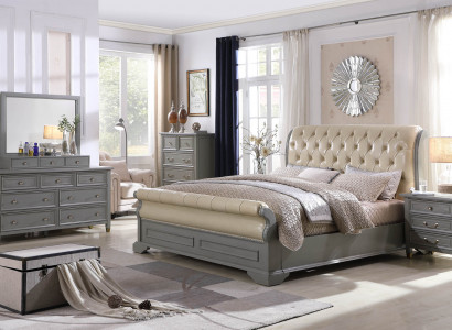 Bett Polster Design Luxus Holz Doppel Hotel Betten Ehe Schlaf Zimmer Leder Grau