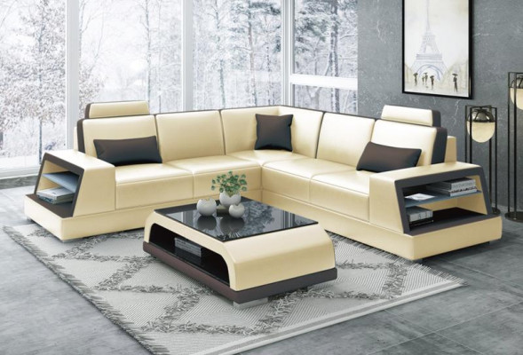Ecksofa L-Form G8045B Eck Sofa Polster Couch Sitz Ecke Leder Garnitur Moderne